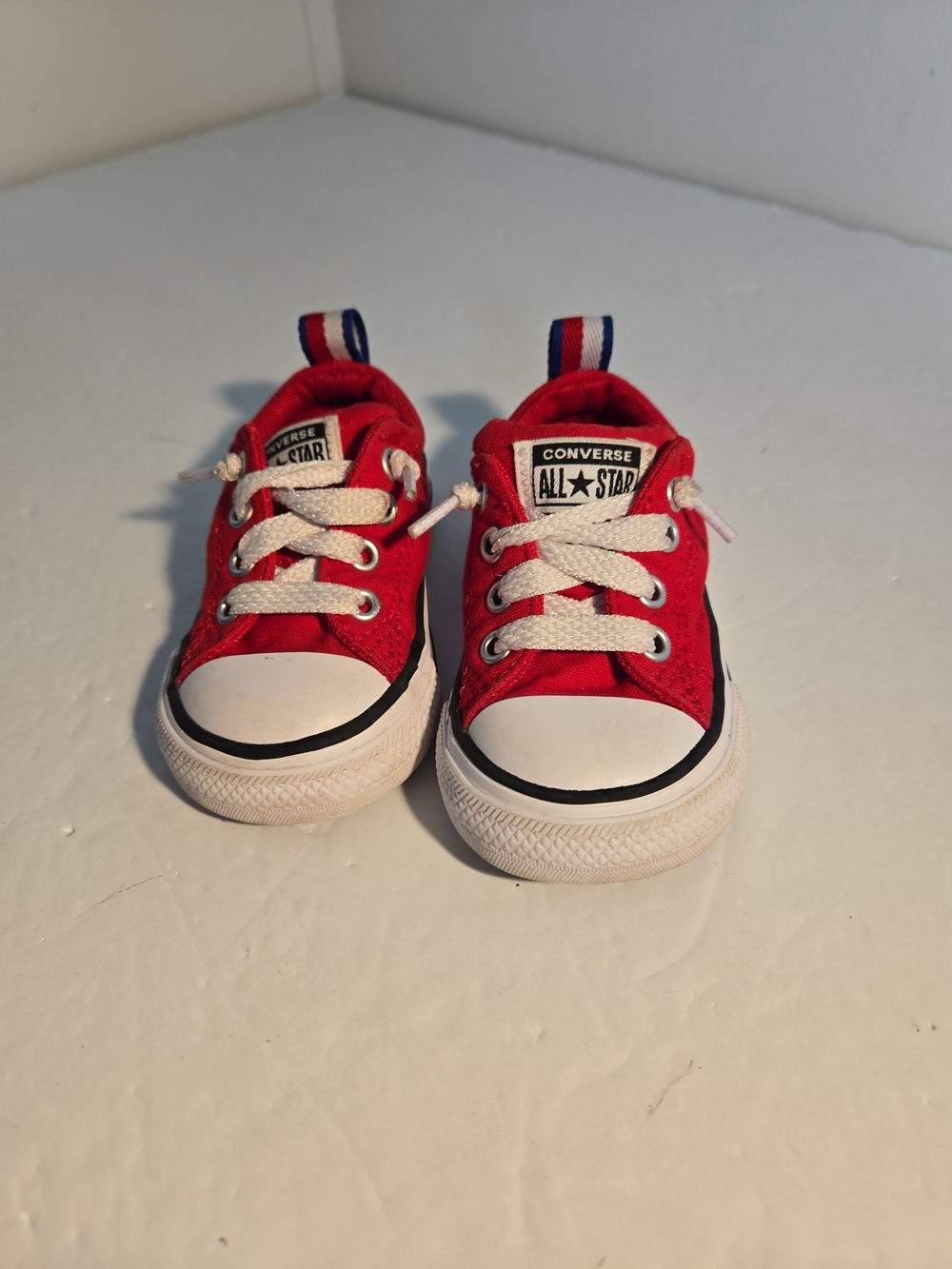 Converse Kids Red Canvas Low Top Sneakers with White Accents All Stars 4